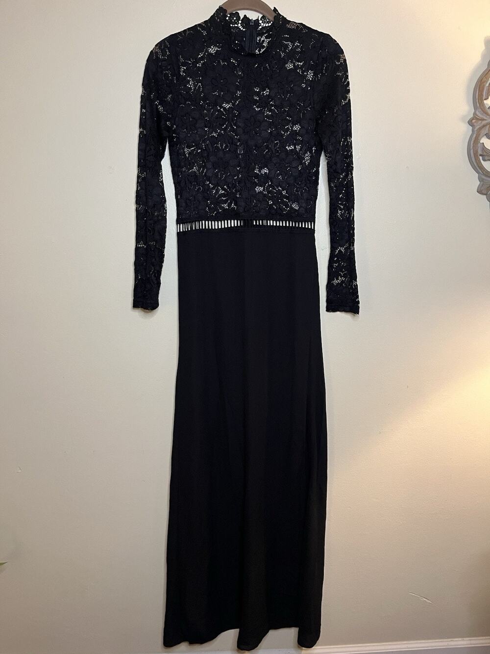 Black Lace Sheer High Neck Size Small Evening Gown Women's